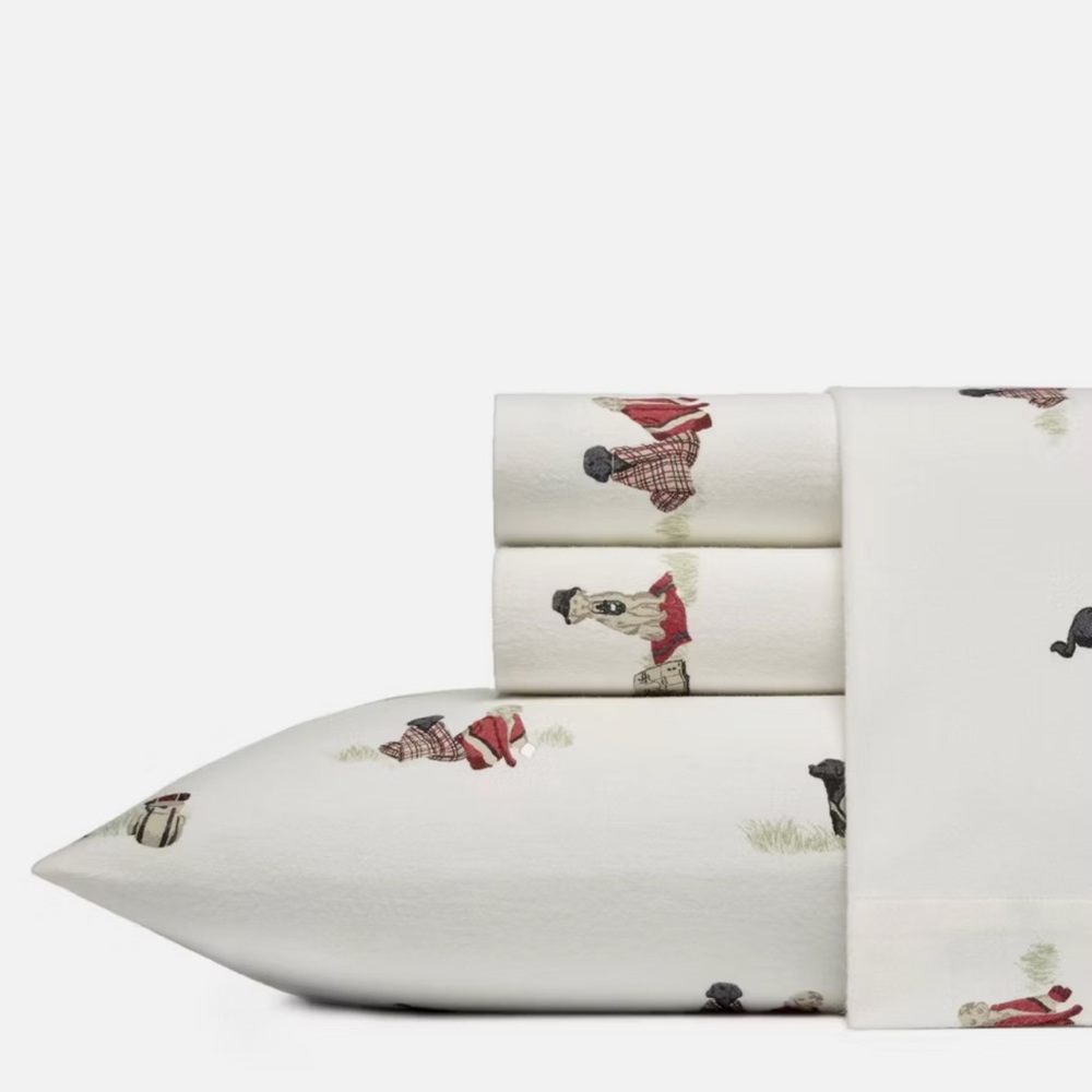 Eddie Bauer FULL Size Bed Patterned Flannel 4pc Sheet Set Golden Retriever Dog